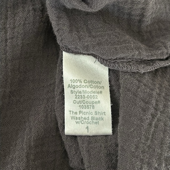 Current Elliott Picnic Shirt Blouse Charcoal Grey Embroidered Long Sleeve size 1 - Picture 8 of 14